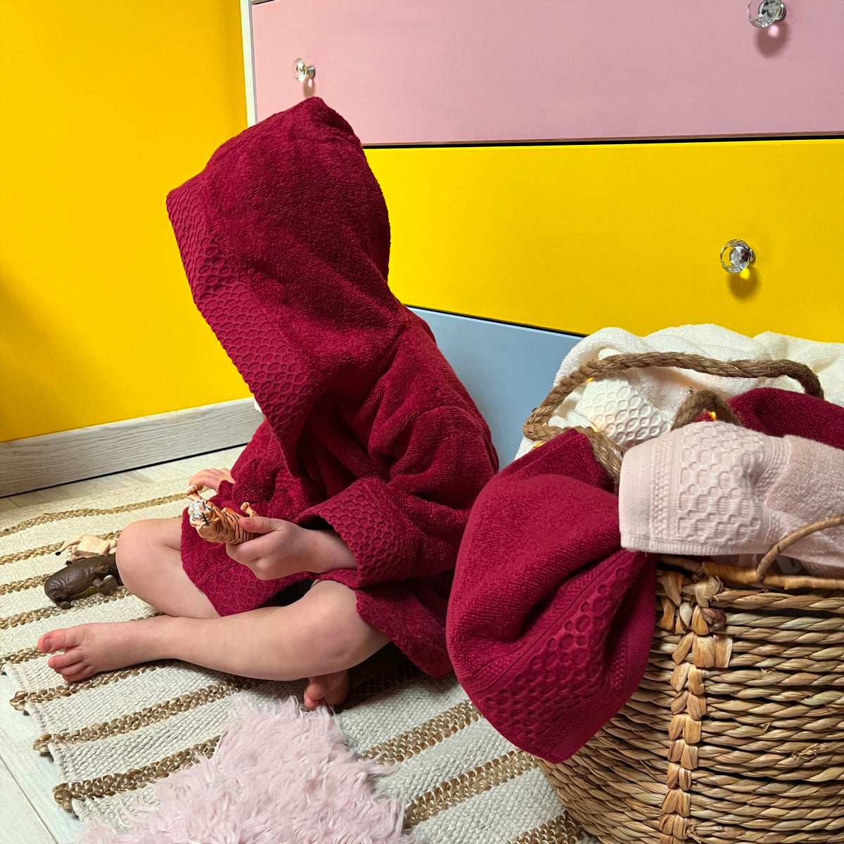 Peignoir Enfant Zéro twist- Coton 400g/m² - carmin #Couleur_CARMIN