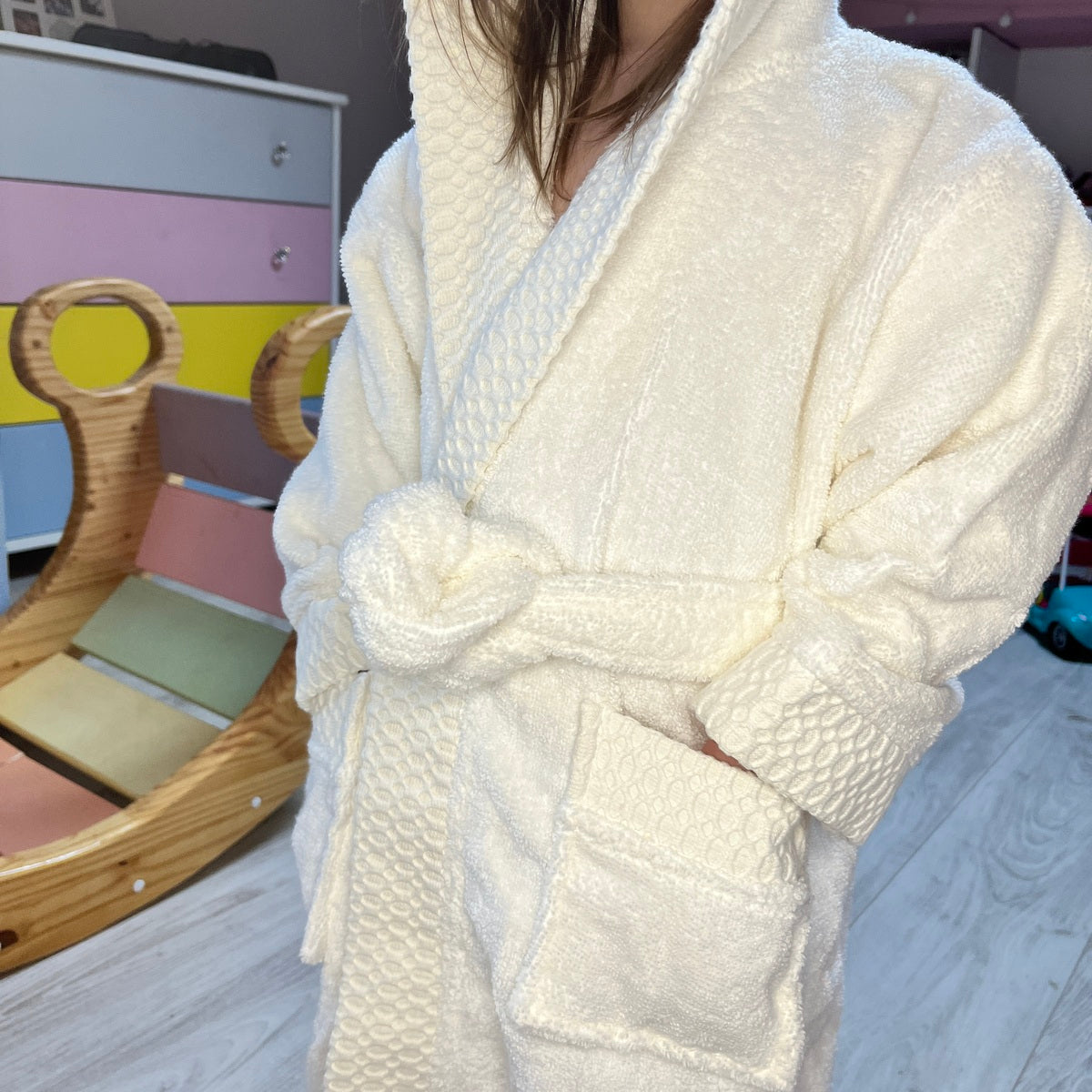 Peignoir Enfant Zéro twist- Coton 400g/m² - ivoire #Couleur_IVOIRE