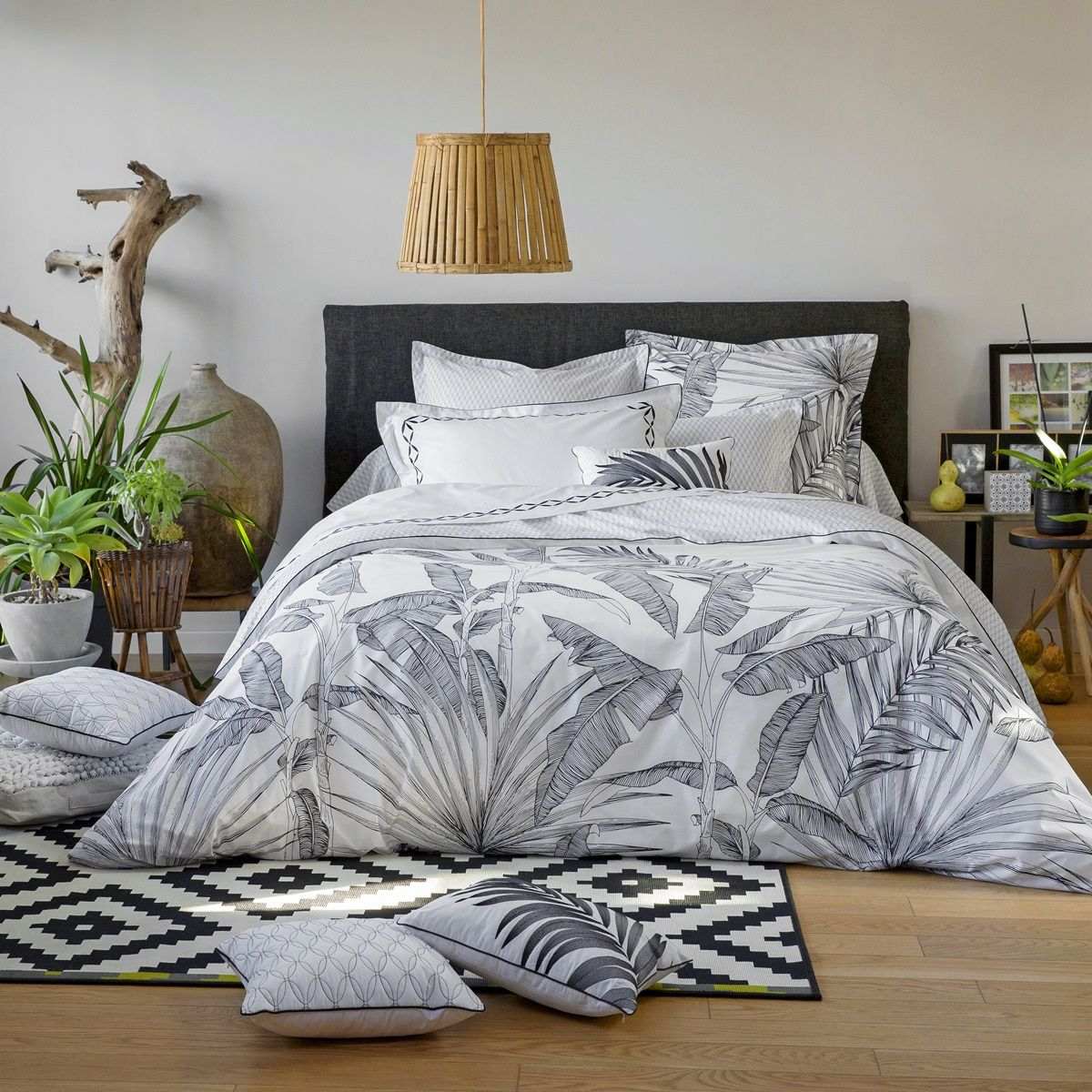 Drap-housse Tropical - Percale de coton #Couleur_CARBONE