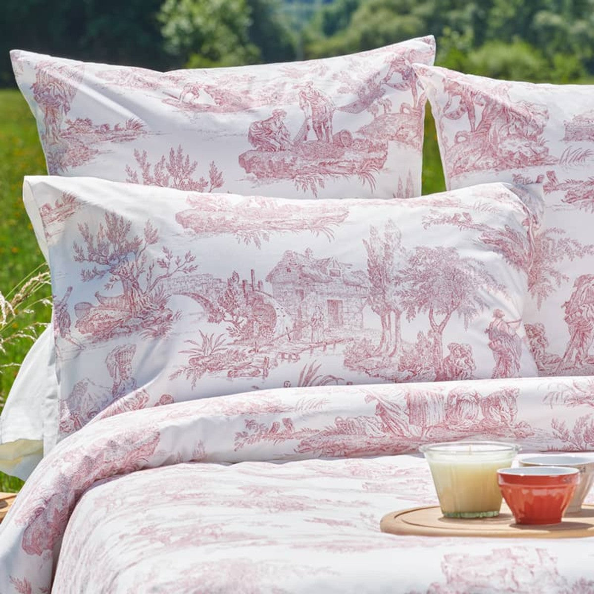Drap plat Tendresse - 100% Coton #Couleur_BORDEAUX/NATUREL