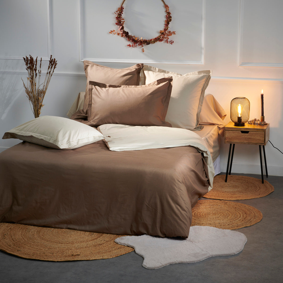 Drap-housse Double - Uni Coton #Couleur_MARRON TAUPE