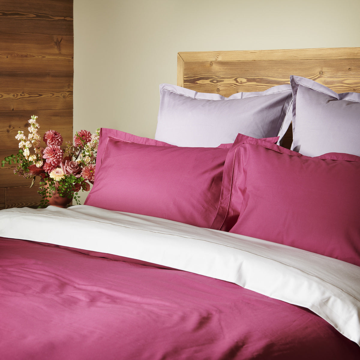 Taie d'oreiller - Uni Percale de coton Lie de vin/Vieux rose/Platinium #Couleur_GRIS PLATINUM