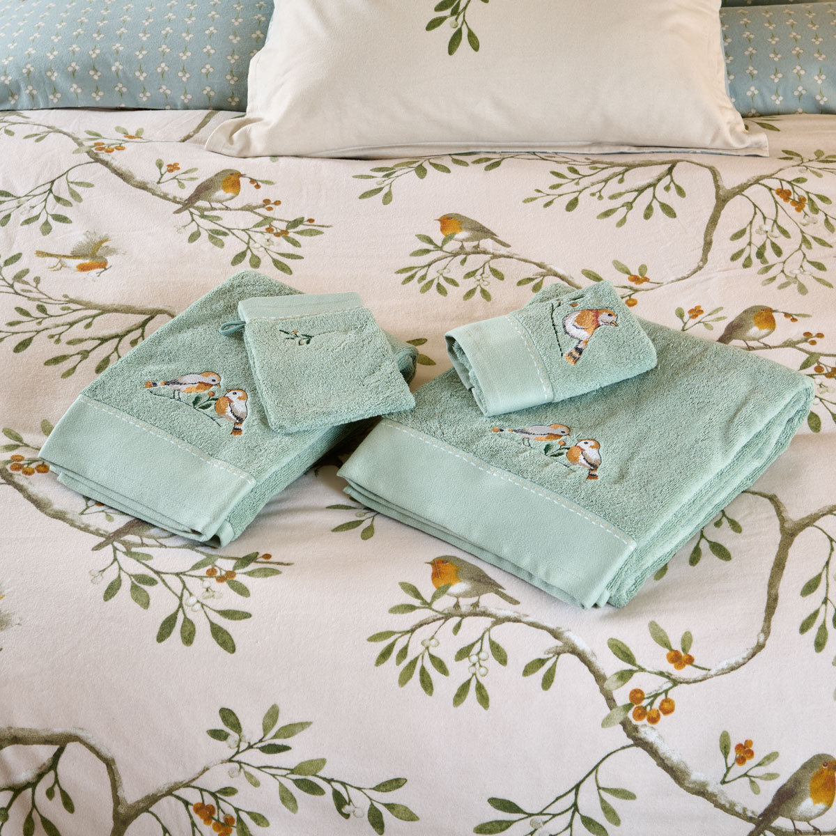 Association linge de lit et linge de bain doux refuge coloris  celadon