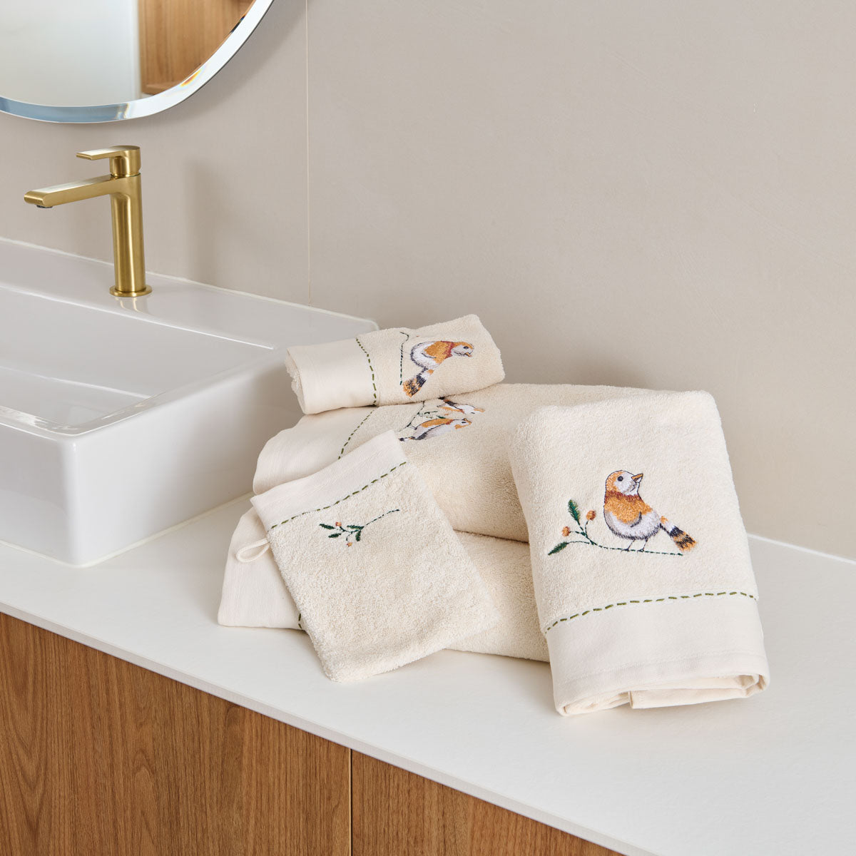 Linge de bain Doux Refuge - Coton brodé 600 g/m²