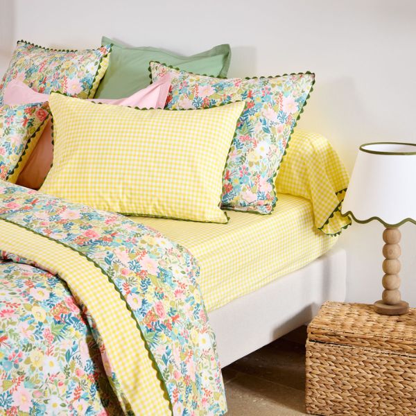 Drap housse Lili vichy jaune - Percale de coton