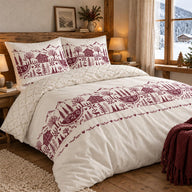 parure housse de couette espris montagne coloris bordeaux et ecru
